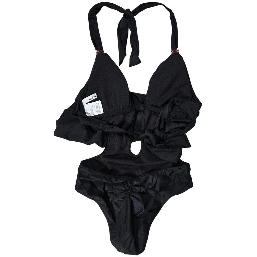 Bar III Solid Womens Cowlneck One-Piece Swimsuit in‎ Black XS